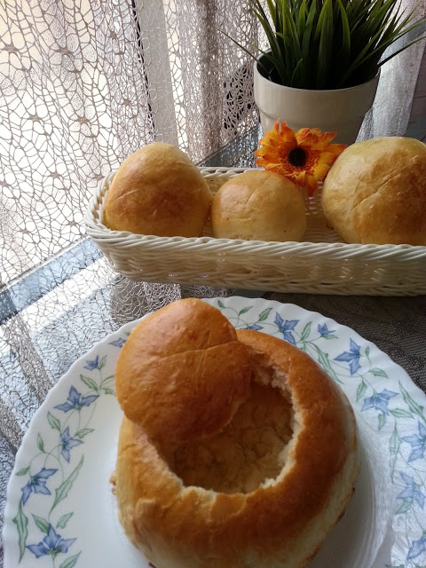 Creamy Vegetable Soup in Home Made Bread Bowl.