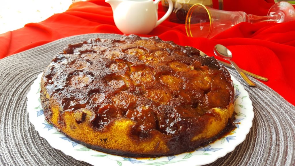 Upside Down Banana Choco Cake