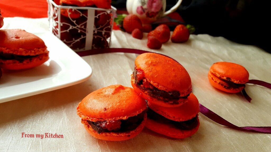 Raspberry & Chocolate Red-velvet Macaroons