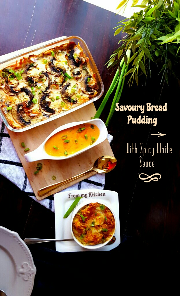Savoury Bread Pudding With Spicy Sauce